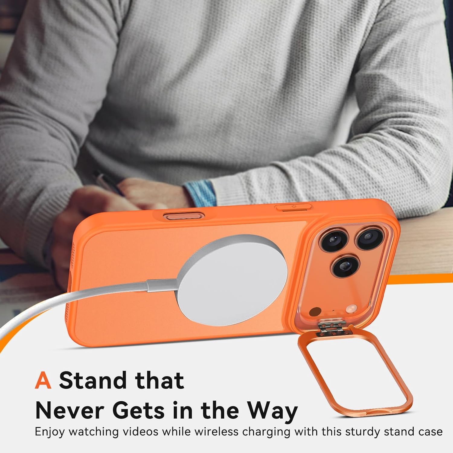 Elzzi Kickstand Case for iPhone 18 Pro Max/iPhone 17 Pro Max Case MagSafe Compatible, Builtin Adjustable Camera Stand, Translucent Matte AntiFingerprint Heavy Duty Shockproof Cover, Cosmic Orange — Amazon image 5