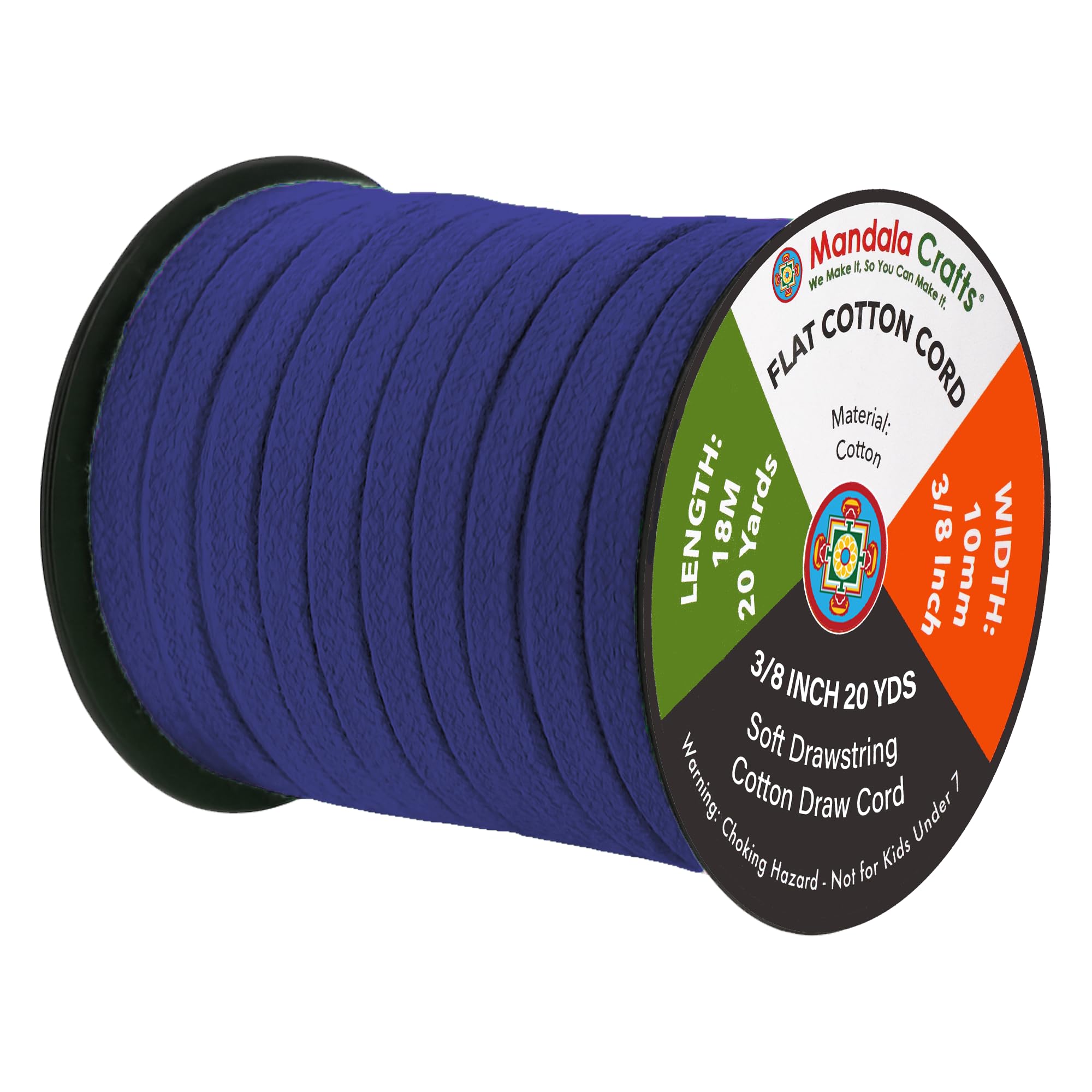 Mandala Crafts Navy Blue Flat Drawstring Cord Drawstring Replacement, 3/8 Inch 20 YDs Navy Blue Soft Drawstring Cotton Draw Cord Hoodie Sweatpants