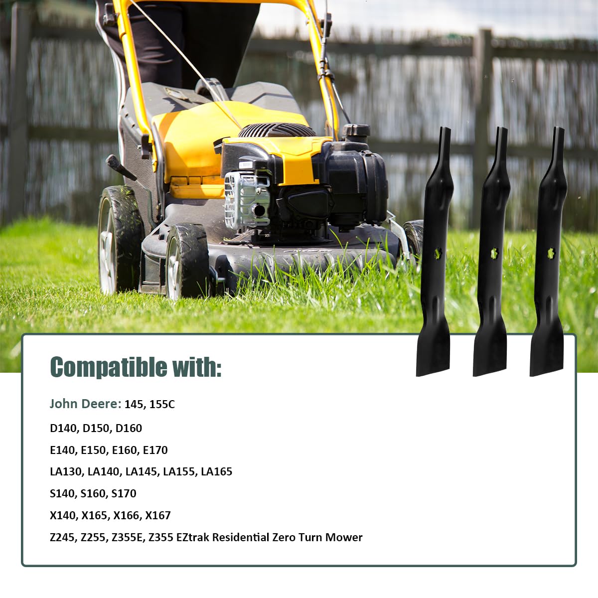 ZALANA Cuchillas de repuesto para cortacésped GY20852 GX21784 AM137757 AM141035 - Compatible con cortacésped John Deere 145 155C D140 D150 D160 LA130 LA140 E160 - Paquete de 3