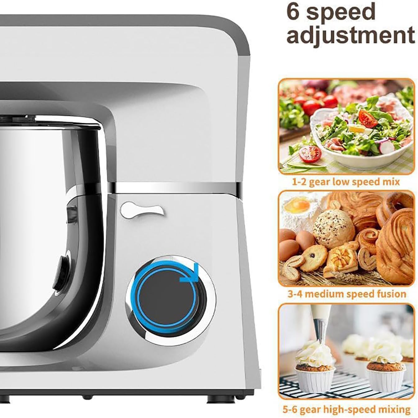 Miscelatore da cucina resistente, 11 l, 1700 W, 6 velocità, include 3 attacchi e base antiscivolo, ideale per panettieri e appassionati di cucina