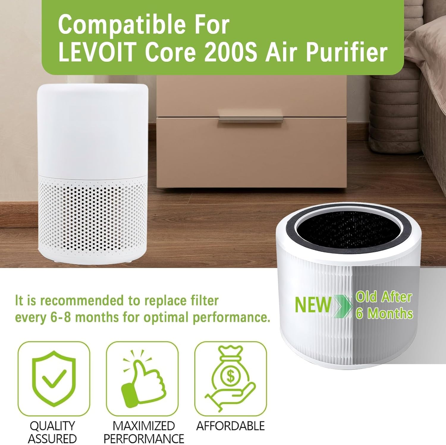 2 Pack Core 200S Replacement Filter Compatible with LEVOIT Core 200S and Core 200S-RF Smart WiFi Air Purifier, High-Efficiency 3-in-1 True H13 HEPA Activated Carbon Filter (White)