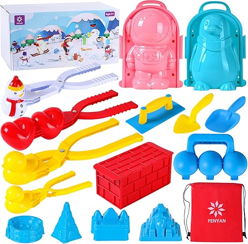 FENYAN Herramientas para hacer bolas de nieve 15 piezas de juguetes de nieve de invierno con forma de corazón de pato moldes de nieve de pingüino