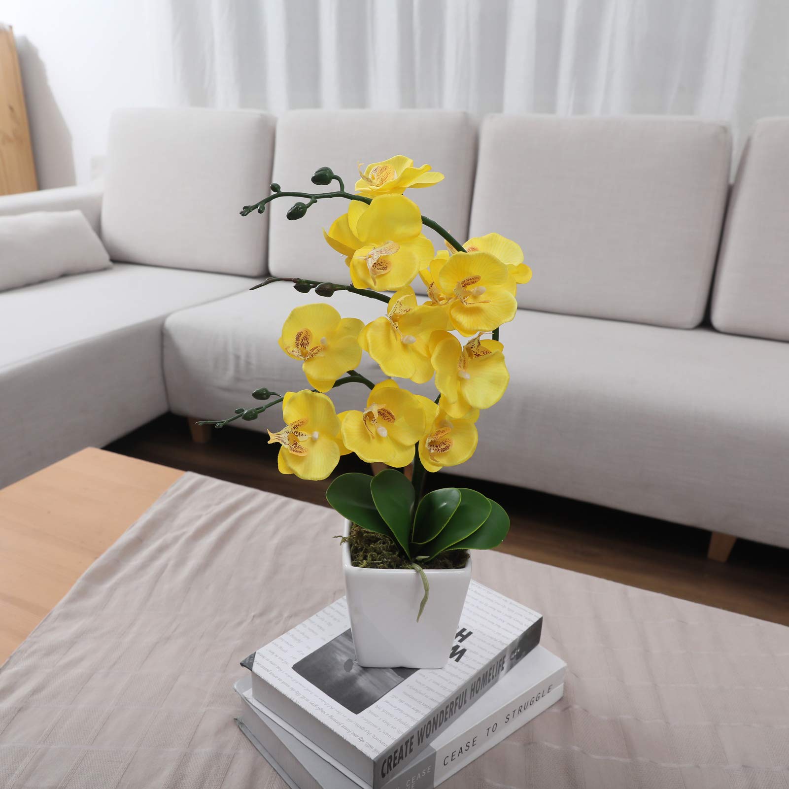 Künstliche Phalaenopsis-Orchidee, 38,1 cm hoch, aus Seide, Blumenarrangements (gelb)