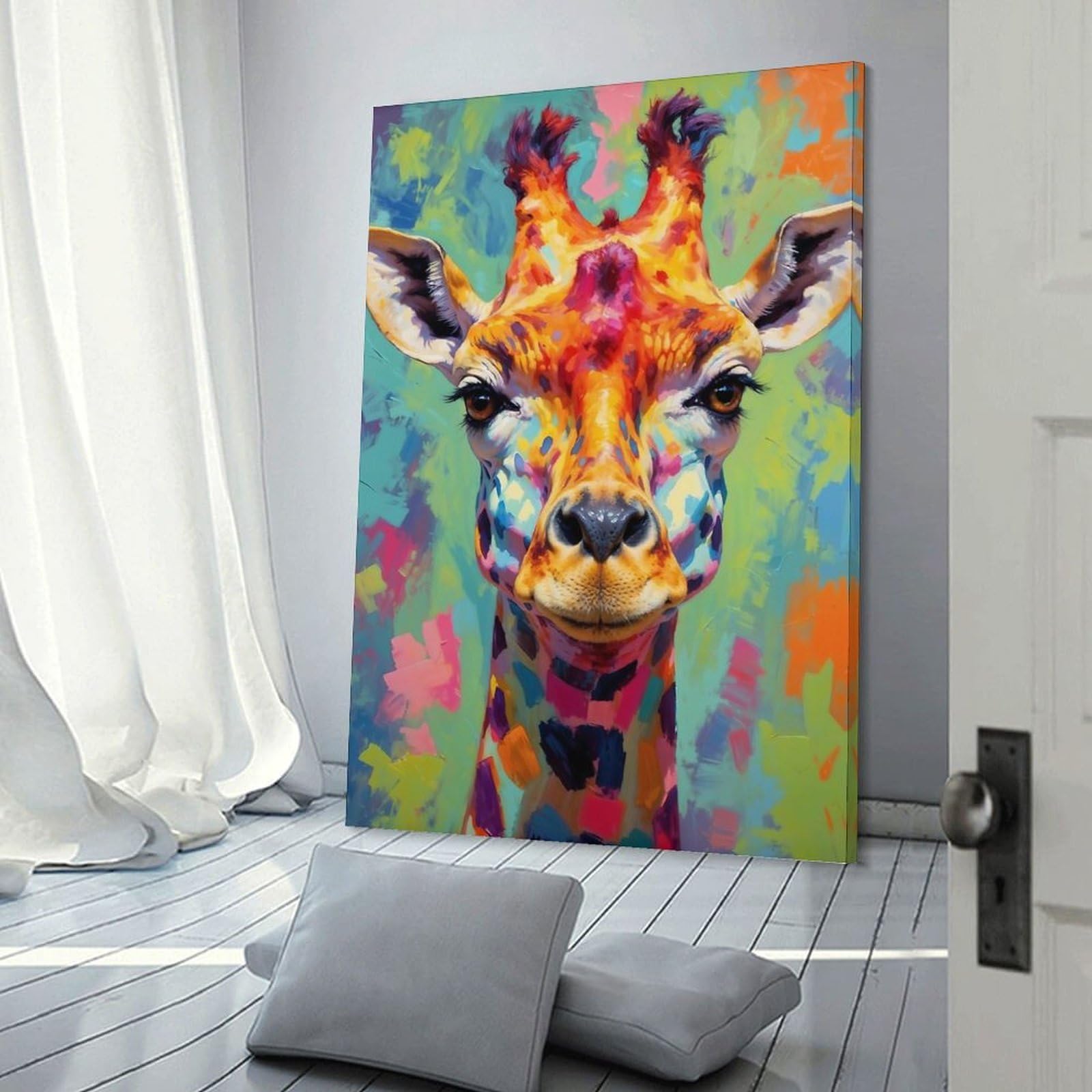Junmoney Colorful Giraffe Portrait(5) Home Decor Wall Art 24x36inch(60x90cm), for Office, Study Or Home Workspace, Home Office Artwork with Decorative Appeal