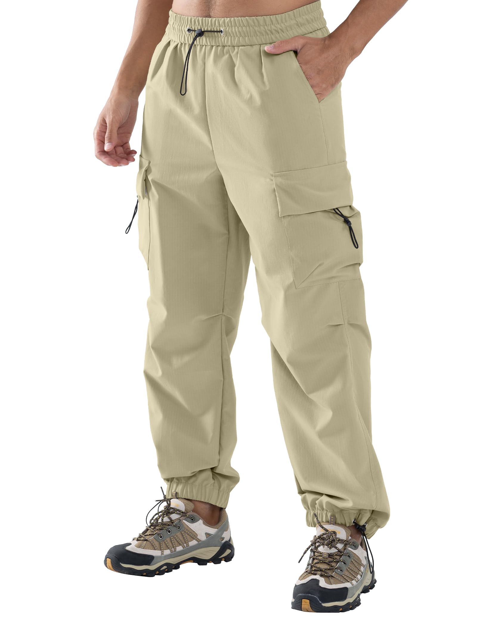 Mens Cargo Trousers Baggy Joggers Water Resistance Outdoor Hiking Cuffed Casual Pants with 5 Pockets