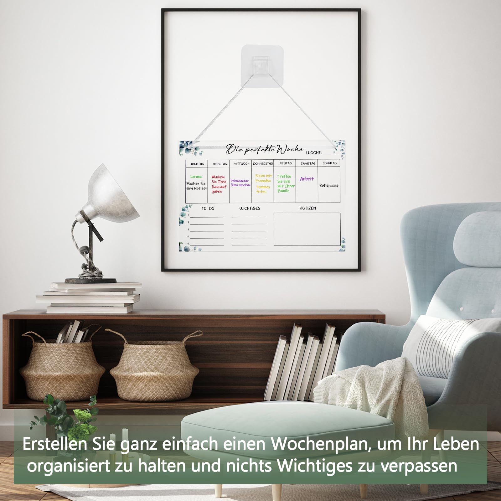 Planer tygodniowy zmywalny – 30 x 20 cm, planer posiłków, z akrylu, do planu domowego, planera rodzinnego, z 6 pisakami do zawieszenia, lista rzeczy do zrobienia w gospodarstwie domowym, w języku