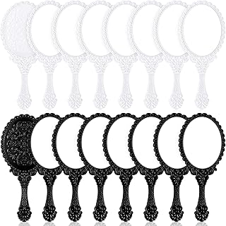 16 Pcs Retro Hand Held Mirror Vintage Handheld Mirror Vanity Cute Hand Mirror Oval Decorative Hand Held Mirror with Handle Compact Travel Mirror Makeup Mirror for Girls(Black, White)