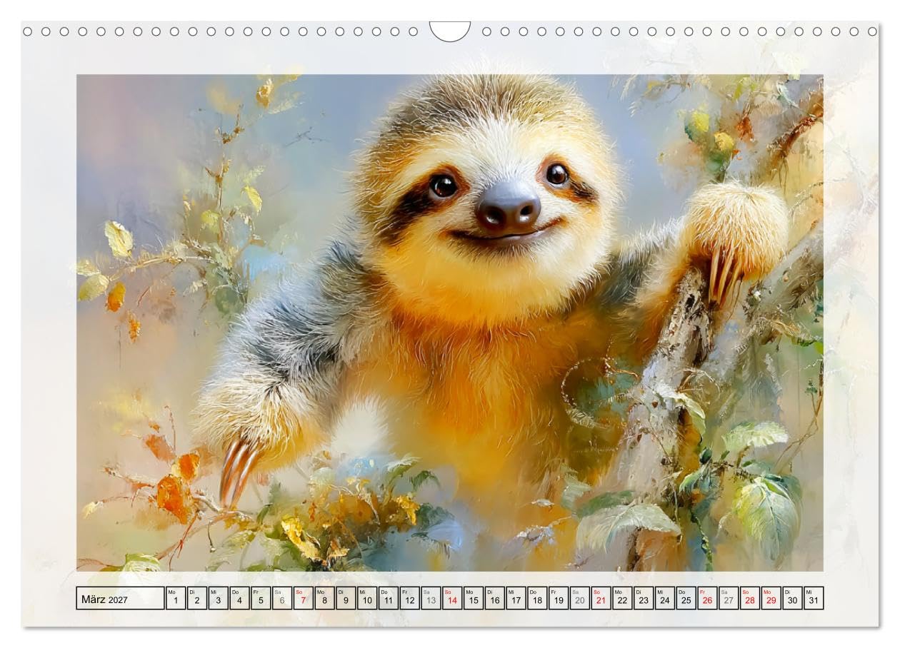 Faultiere. Das Lächeln des Regenwaldes (Wandkalender 2027 DIN A3 quer), CALVENDO Monatskalender: Liebliche Illustrationen von den entspanntesten Tiere des Dschungels (CALVENDO Tiere)