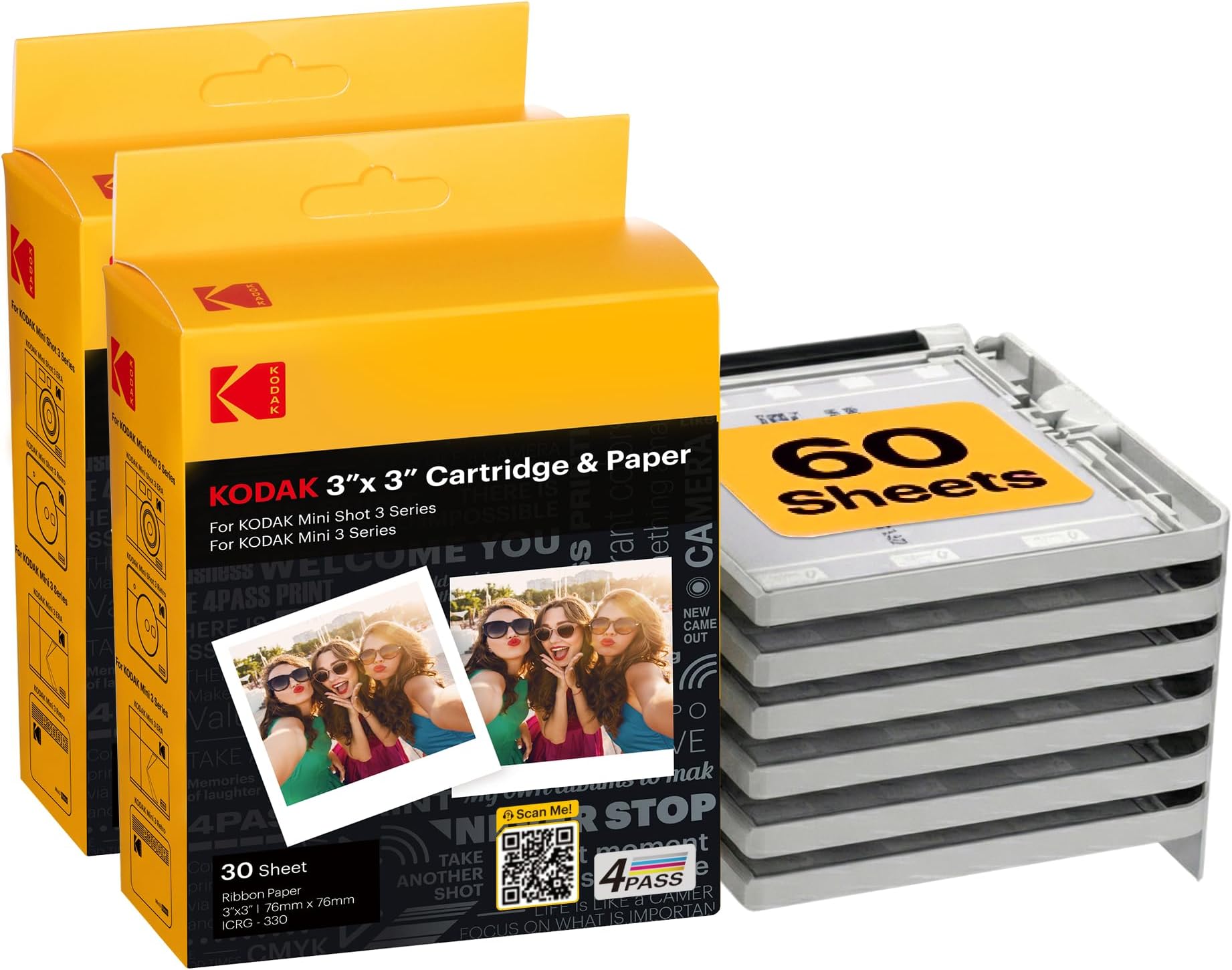 ICRG360 – Cartridge and Photo Paper for 60 Photos (7.6 x 7.6 cm) – Compatible with Kodak Mini Shot C300, C300R, MS300, P300R