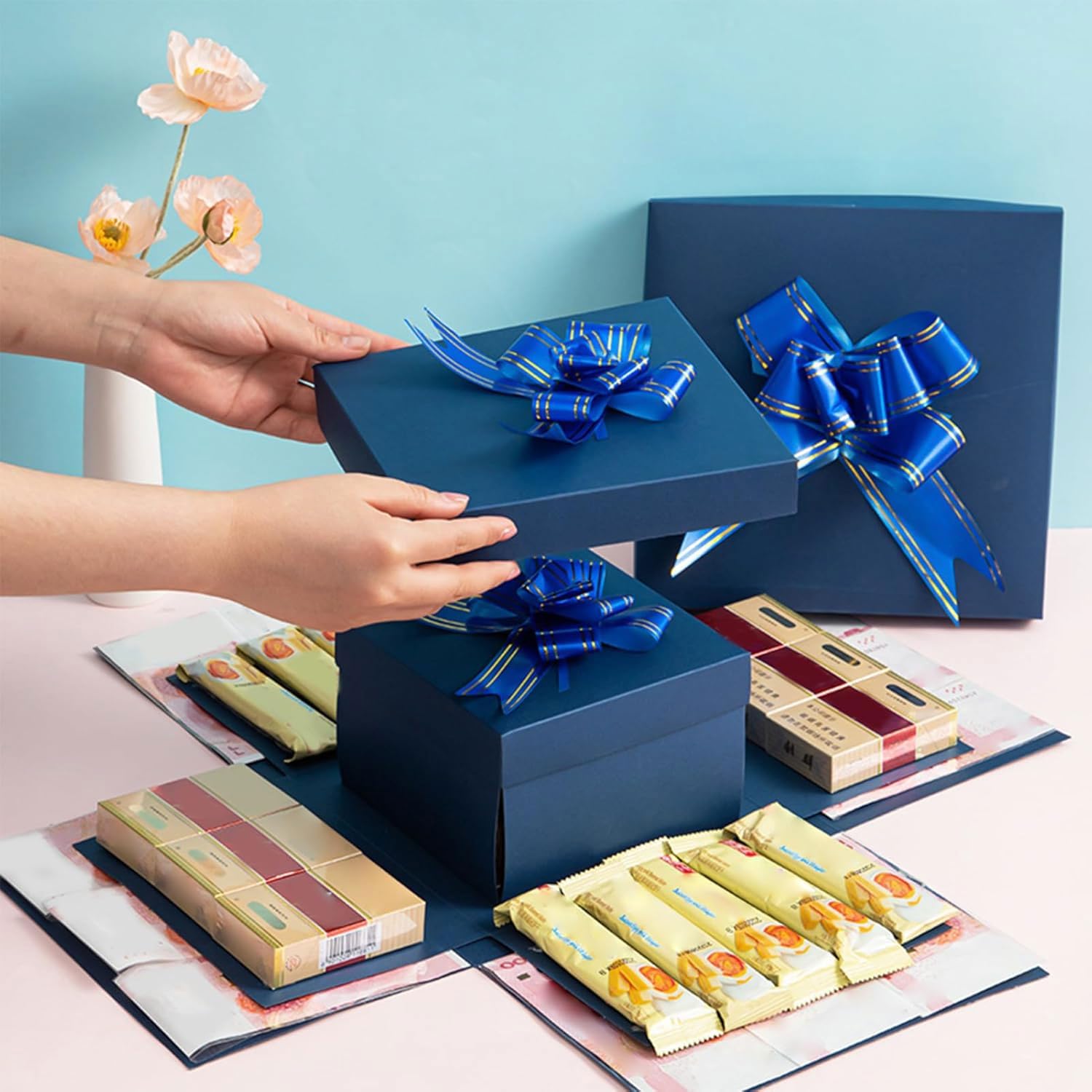 Scatola A Sorpresa Pasdrucn 5 Strati Fai Da Te, Con Nastro E Adesivi Inclusi. Ideale Per Regali Di San Valentino, Compleanno, Anniversario. Colore Blu, Personalizzabile Con Foto E Piccoli Doni. - 5