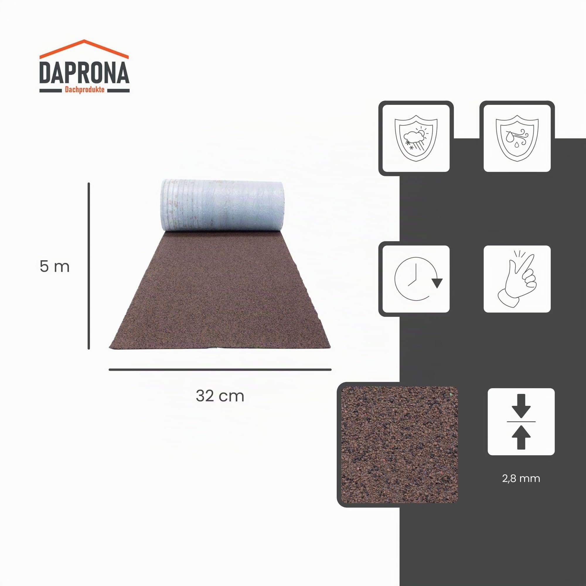 Cinta de cumbrera para tejas asfálticas, autoadhesiva, marrón, rollo 5 m x 32 cm, lámina bituminosa para caseta de jardín, cochera y casita para pájaros, sellado de cumbrera