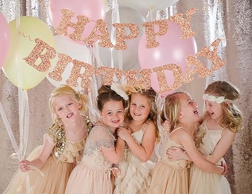 Miniatura 5 de Cartel de feliz cumpleaños con temática de oro rosa, decoración de fiesta de cumpleaños temática de oro rosa, decoraciones de gran tamaño con