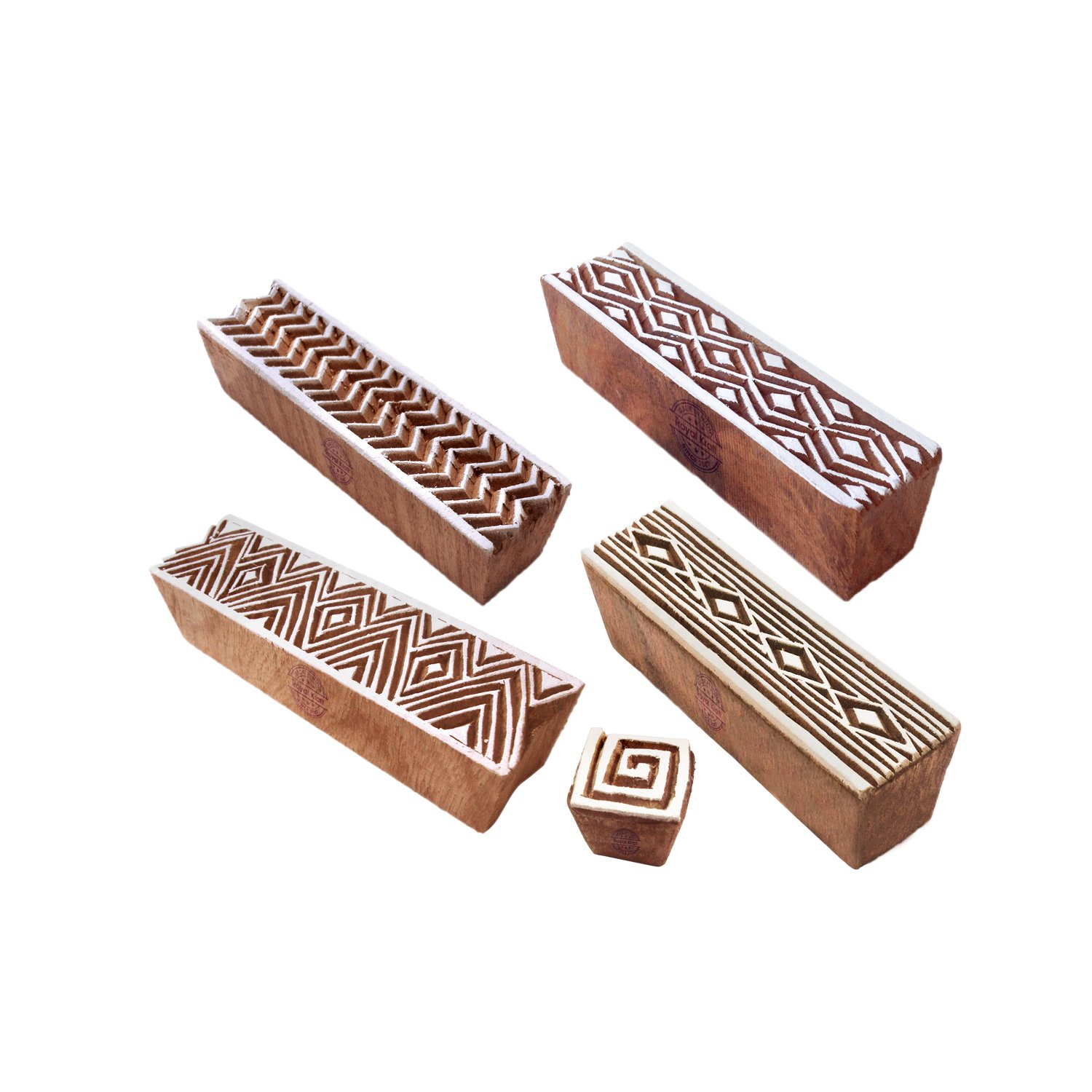 Classy Pattern Chevron and Border Wooden Blocks for Printing (Set of 5)