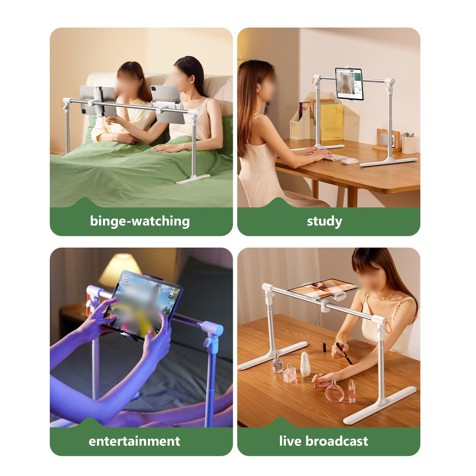 Supporto per telefono da letto e scrivania, design a doppia testa, per tablet e telefoni cellulari, ideale per guardare film, videochiamate e leggere