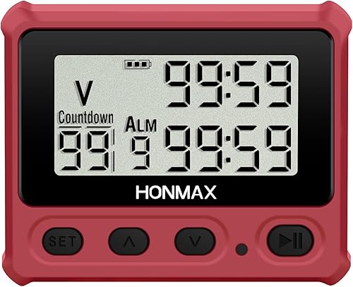 Temporizador de intervalo digital, cronómetro con luz de fondo, reloj recargable USB-C, rojo