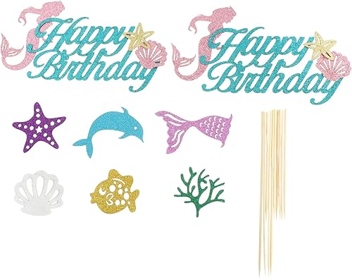 KOMBIUDA 8pcs Mermaid Cake Insert Cupcakes Mariposas Decorativas Para Pared Cake Decorations Mermaid Cupcake Toppers Happy Birthday Decorations