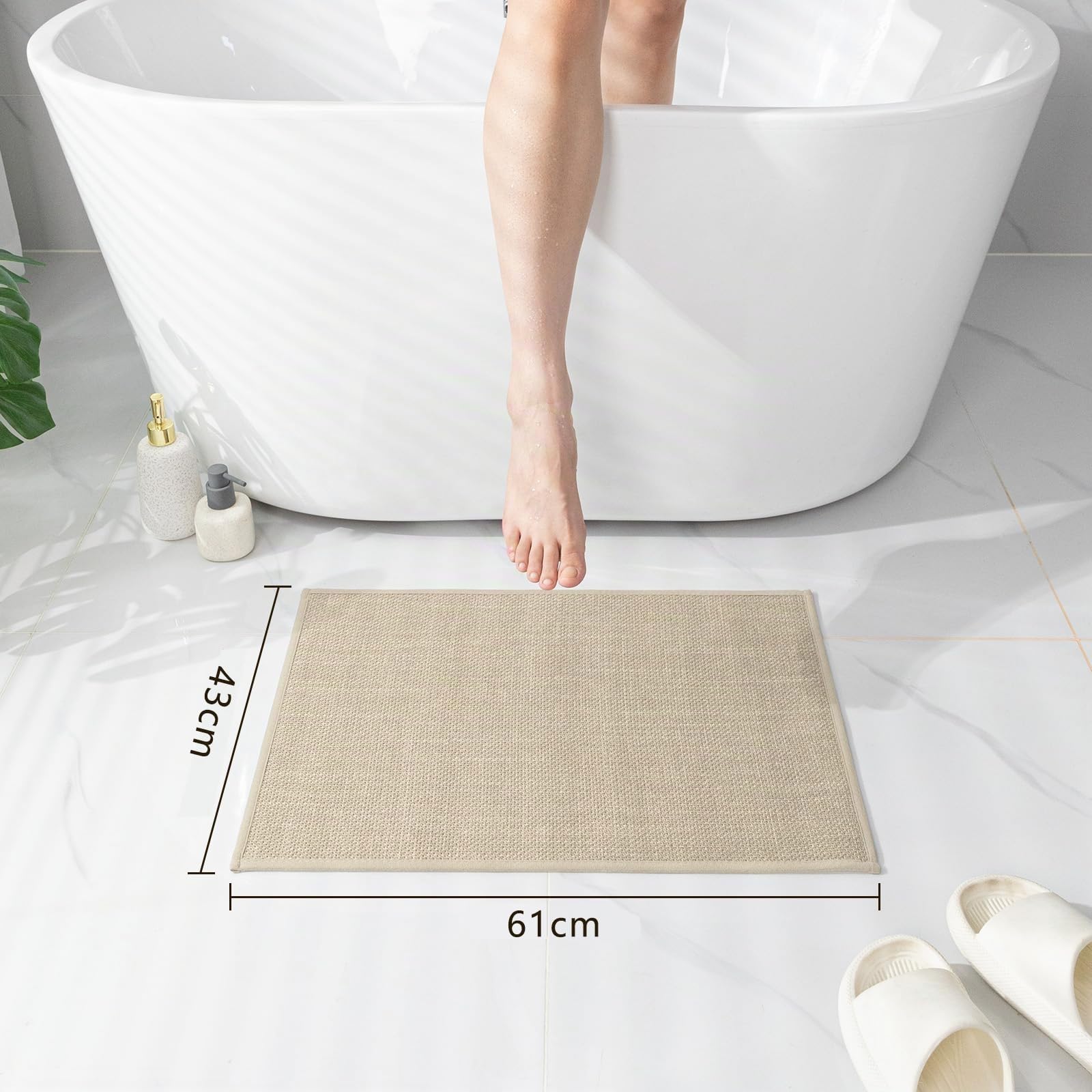 Tapis de bain antidérapant Chakme 43 x 61 cm caoutchouc lavable Beige