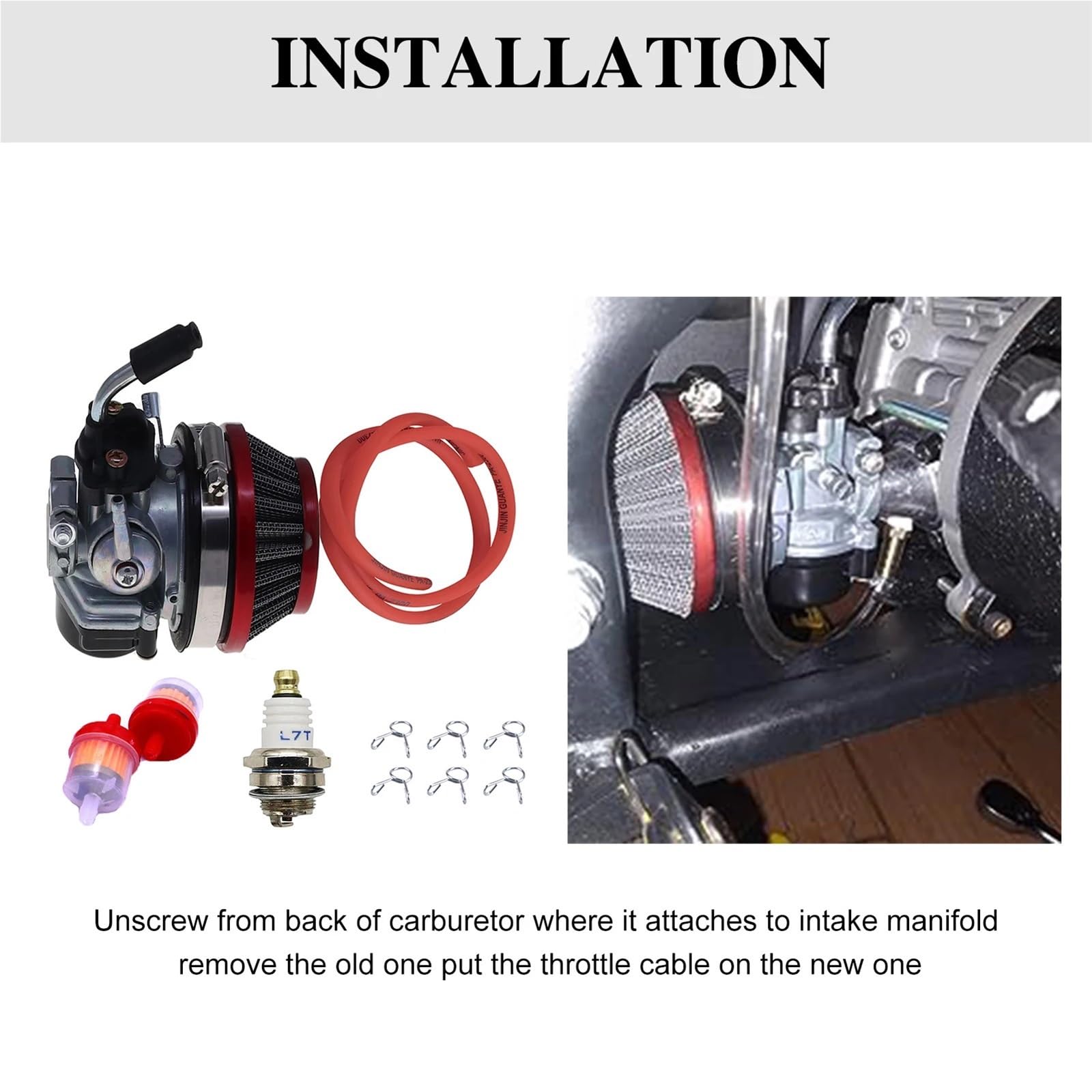 Compatible con 49cc, 50cc, 66cc, 80cc Y 100cc. con Filtro De Aire. Compatible con Motor De 2 Tiempos, Motor De Gasolina, Motocicleta Motorizada.(Red)