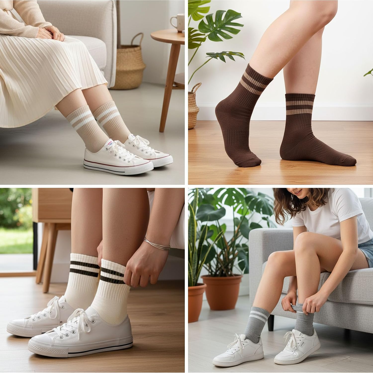 Retro Crew Socks Women: Striped Vintage Classic Athletic Cotton for Gym School Skater Size 6-11