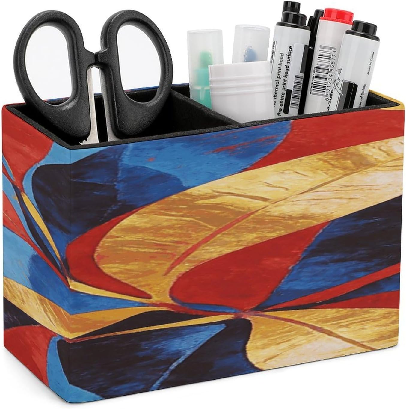 Abstract Art Leaves PU Leather Square Pens Pencils Holder Pencil Case