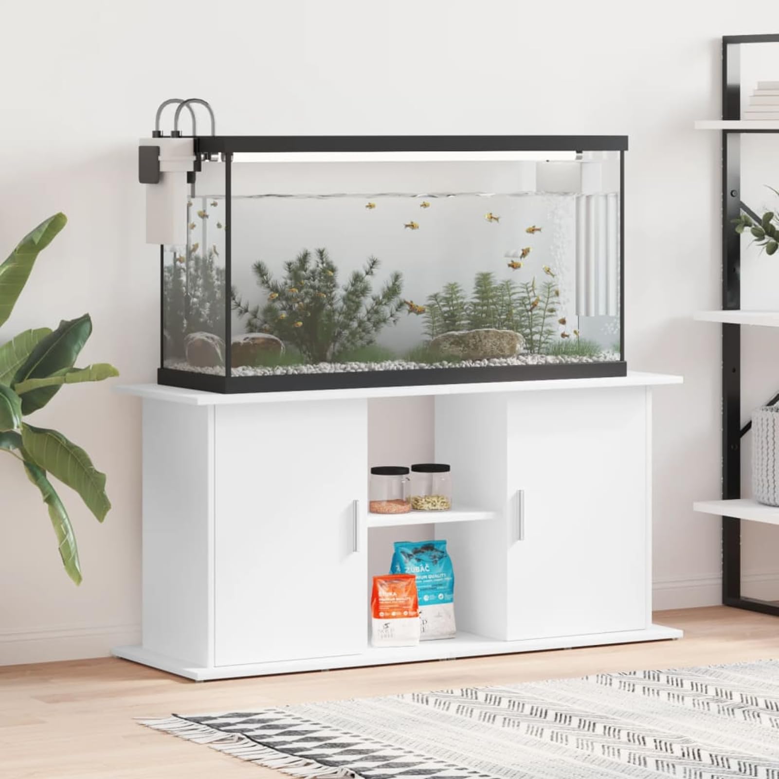 Gecheer Aquarium Stand with Storage, Engineered Wood Fish Tank Cabinet, 121 x 41 x 58 cm White, for Living Room Home Decor 833615
