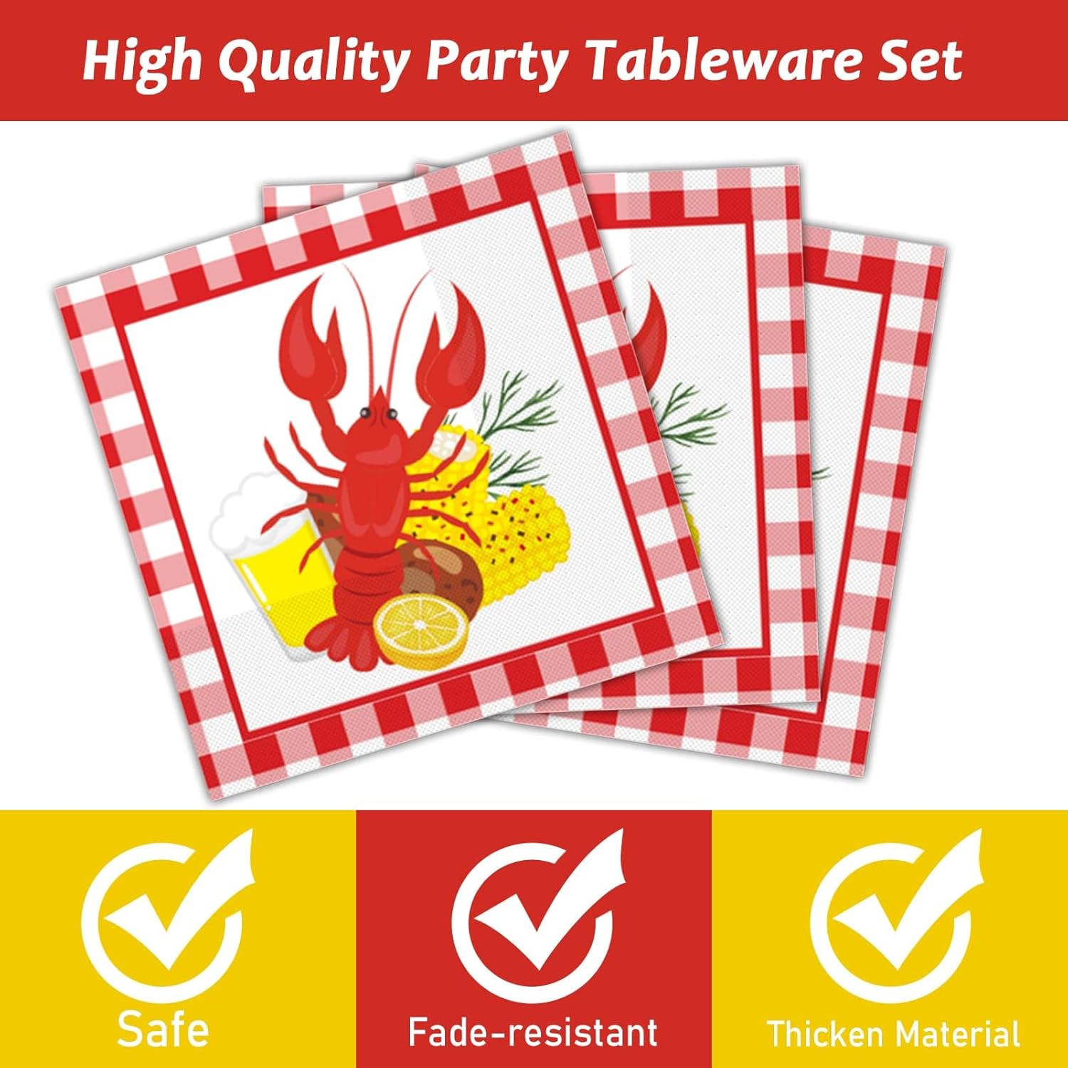 gisgfim 96 Pcs Crawfish Boil Supplies Napkins Plates Theme Birthday Party Disposable Lunch Tableware Decorations Favors for 24 Guests