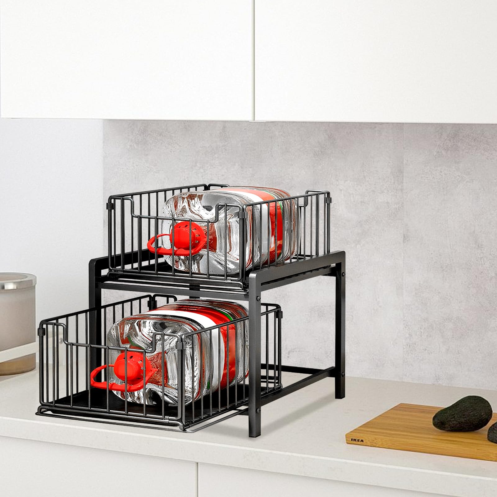 HUOLE Rangement sous Evier, Organisateur D'Armoires De Cuisine pour Armoires de Cuisine, Bac Coulissant Placard Cuisine, Organisateur de Tiroirs,26 x 37 x 38,5 cm (Noir)