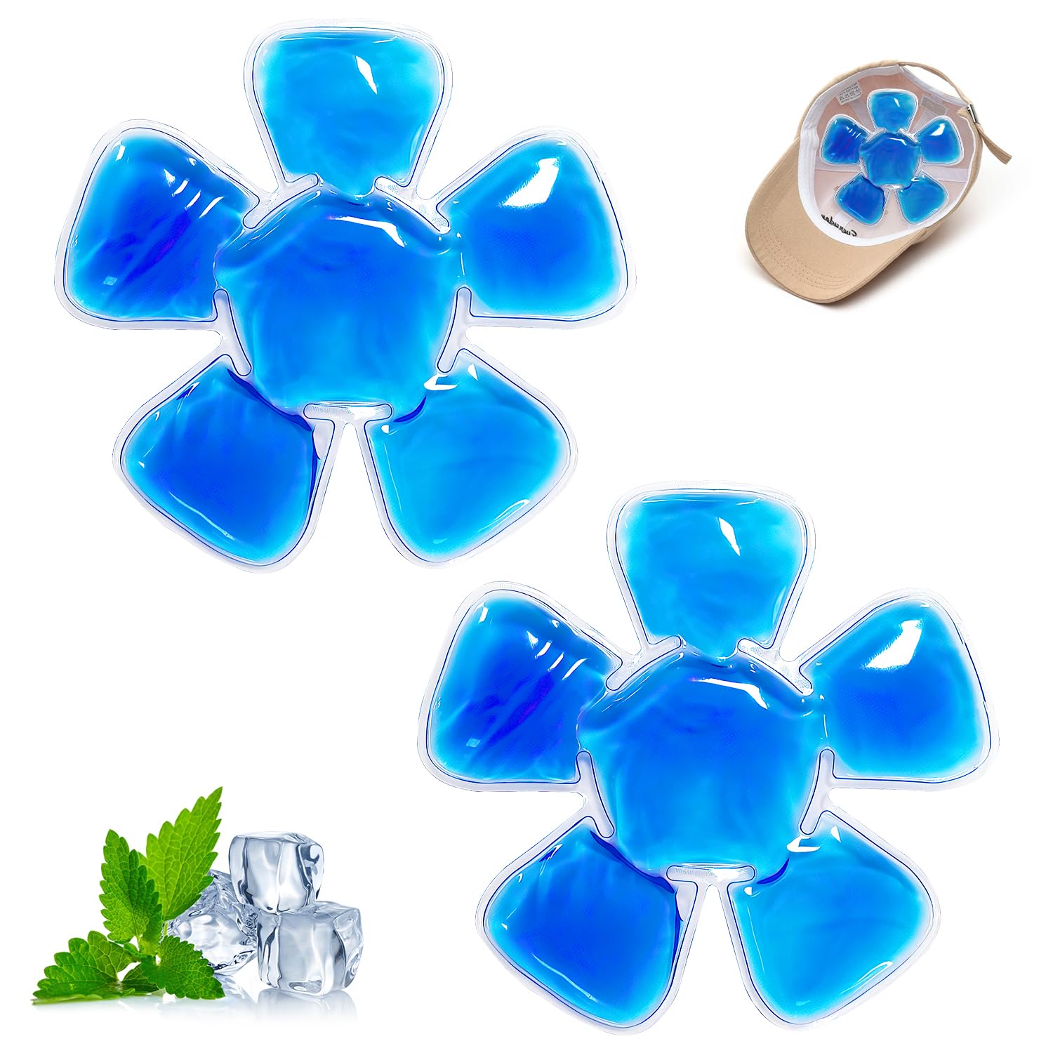 Head Ice Pack, Reusable Cooling Gel Ice Packs for Hats, Helmet Ice Packs Used for Outdoor Sport, Hard Hats & Sun Hats Relieve Summer Heat and Keep Cool(2 Pcs (Blue))
