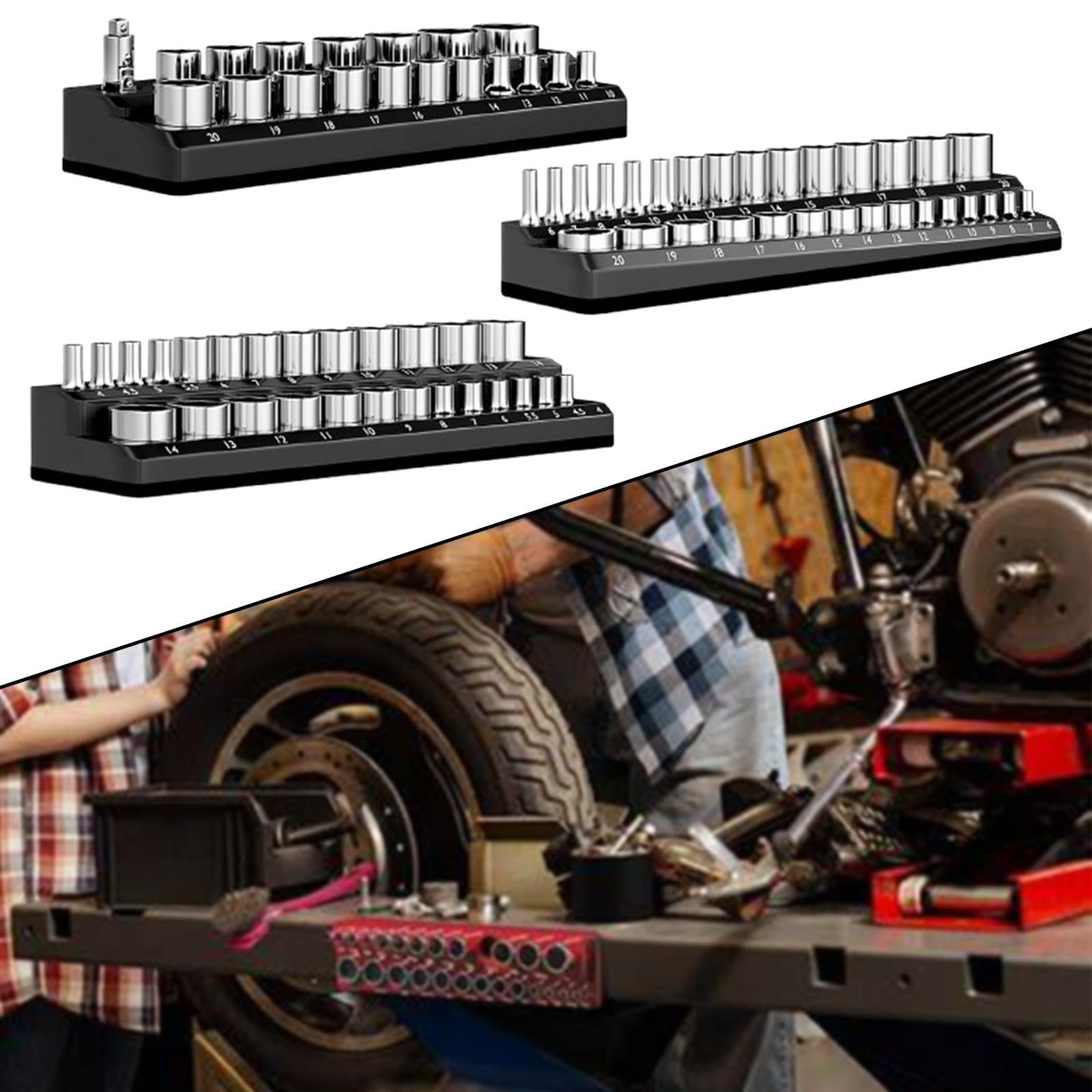 3Pcs Socket Organizers Portable Multifunctional Easy to Organize Effectively Socket Holders Kit Accessories for Tool Drawer, Black Metric