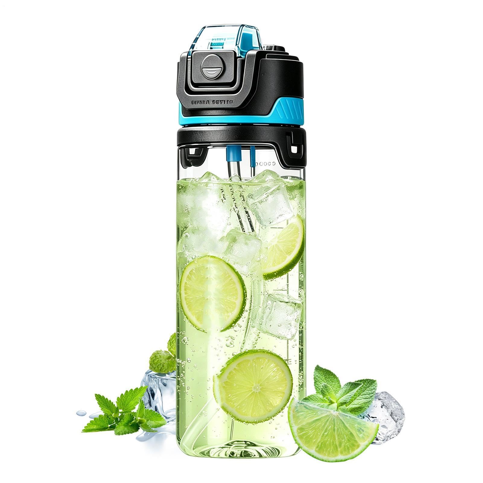 Botella de agua de 800ml con boquilla y spray de verano para refrescar el rostro