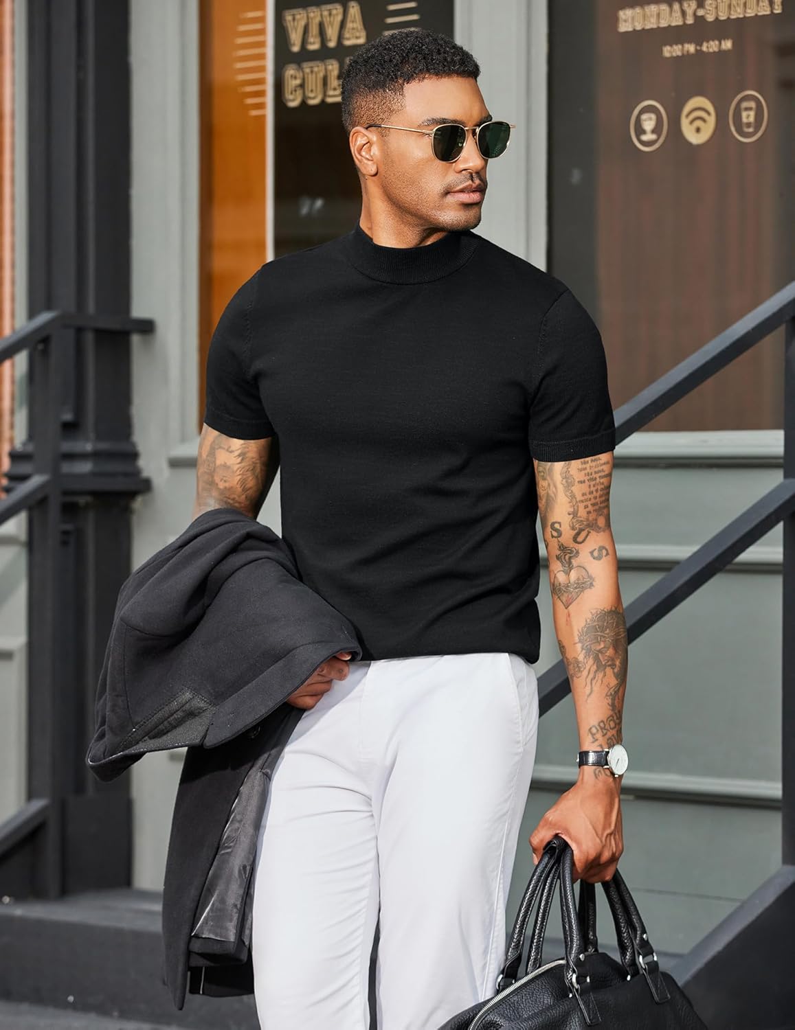 COOFANDY Men's Short Sleeve Mock Turtleneck Sweater - Image 2