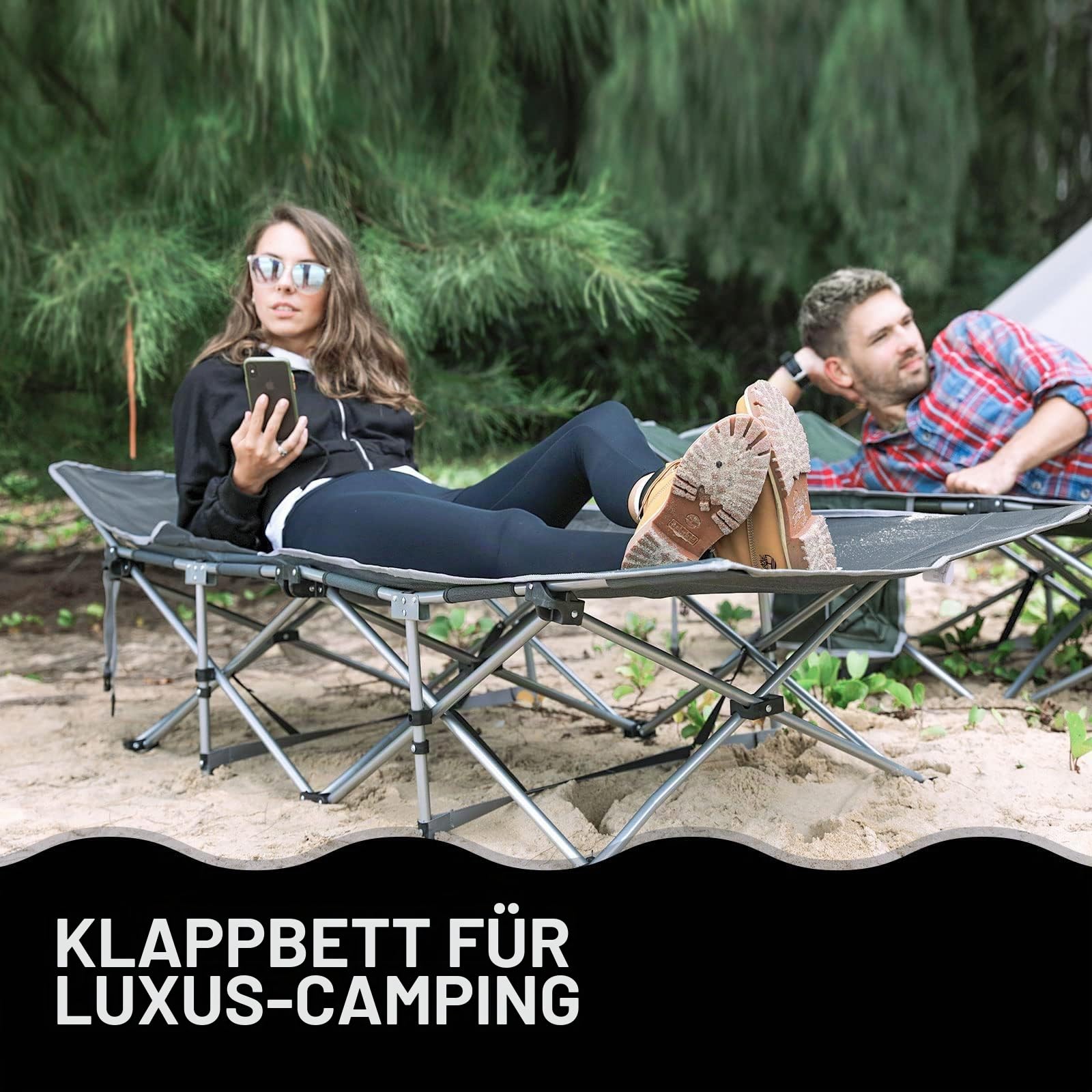 KingCamp Feldbett Klappbar Campingbett Klappbett Campingbett Ultraleicht Campingliege Faltbar mit Seitentasche Faltbar Gästebett für Outdoor Indoor Camping Garten Reisen Wohnwagen Zubehör 190 x 67 cm