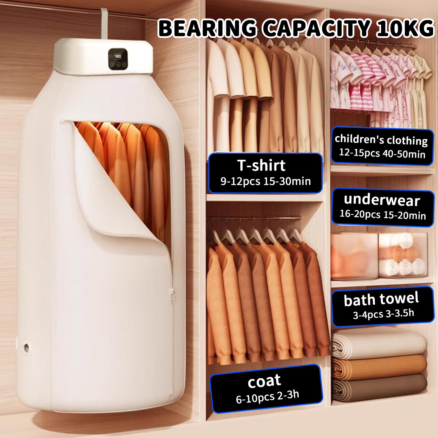 Mini suszarka 600 W z timerem 1-8 h, pilotem zdalnego sterowania i sterylizacją UV – przenośna suszarka 10 kg – pompa ciepła, suszarka do ubrań i suszarek, mała