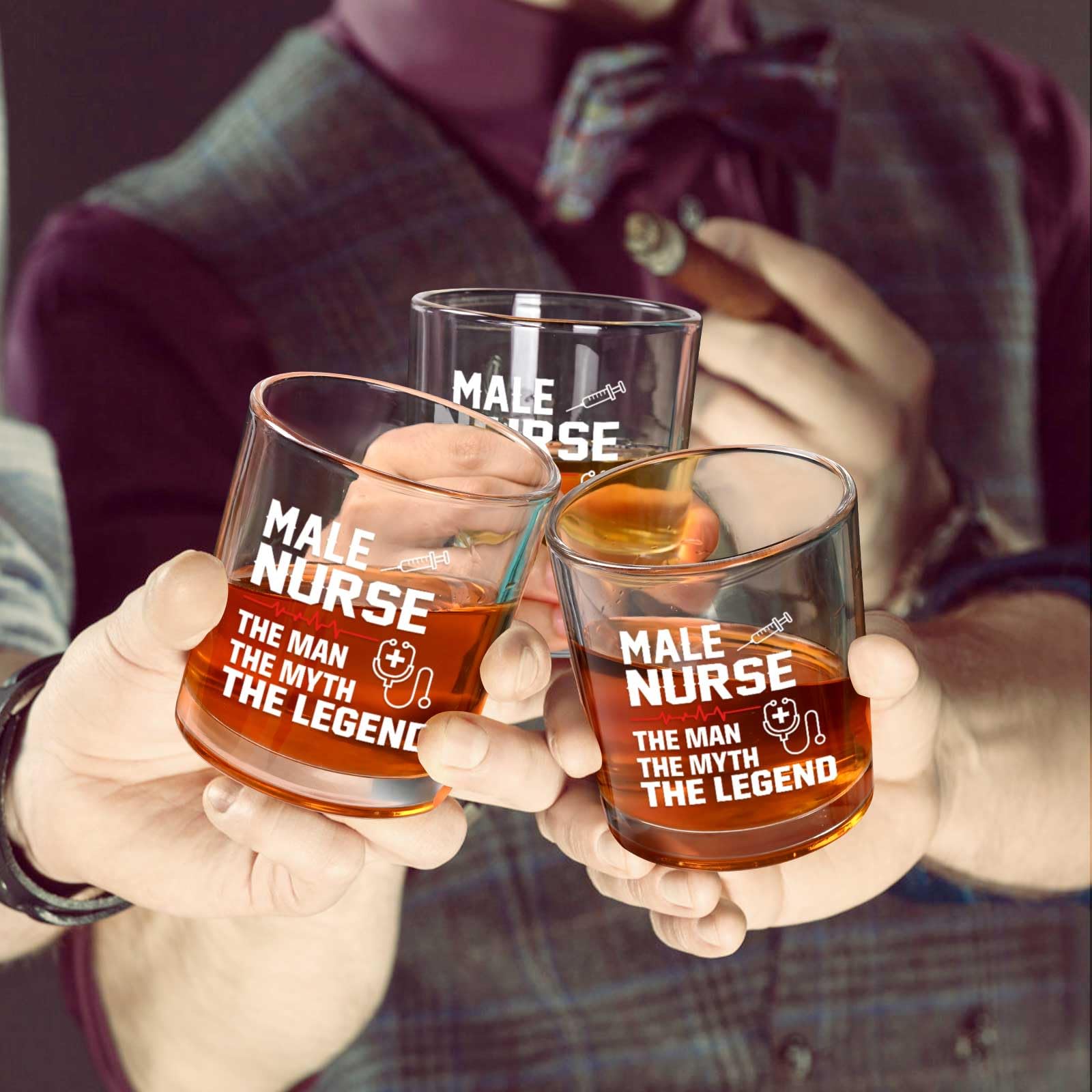 Futtumy 10Oz Male Nurse Whisky Glasses, Nurses Week Gifts for Men Male, Nurse Practitioner Nursing Student Gifts for Practitioner Graduate