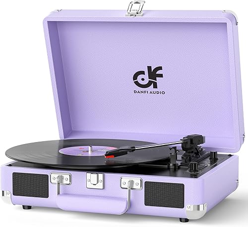 Miniatura 1 de Tocadiscos de vinilo con Bluetooth de 3 velocidades con altavoces estéreo integrados, grabación USB, reproductor LP portátil impulsado por correa