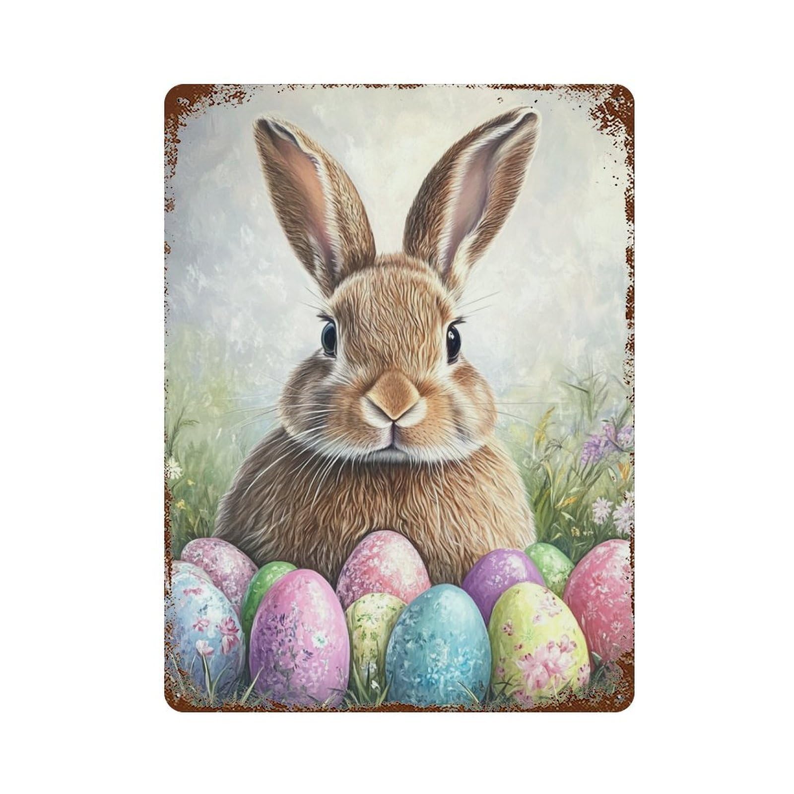 Garage Style Easter Bunny with Eggs-7 Vintage Metal Tin Sign 15.7"x11.8", Classic Wall Plaque for Bar And Workshop