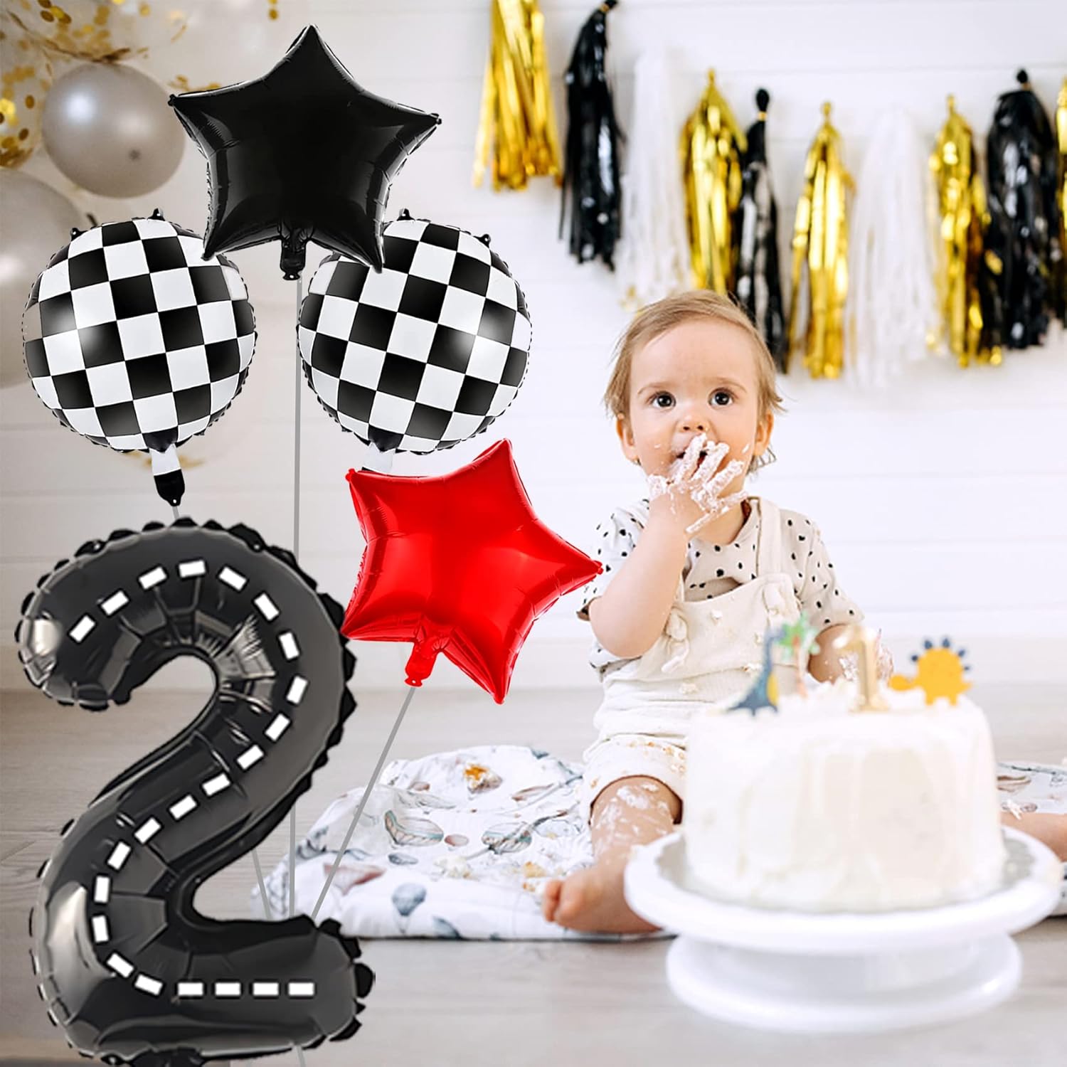 Race Car Birthday Balloons Decorations, 40 Inch Racetrack Black Number 8 Balloon, Large Mylar Black 8 Balloon For 8St Birthday R