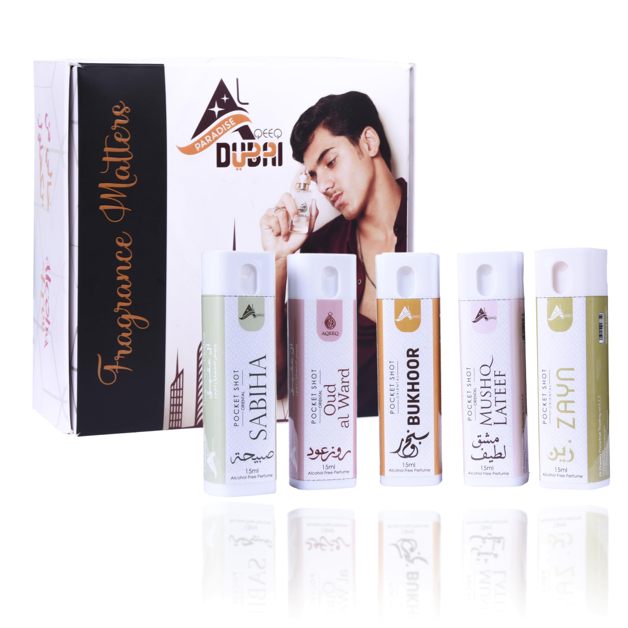 Al AQEEQ Collection of 5 Alcohol-Free Unisex Fragrances Eau de Parfum Spray15 ML Big Pack Perfume For Men Women (Oriental)