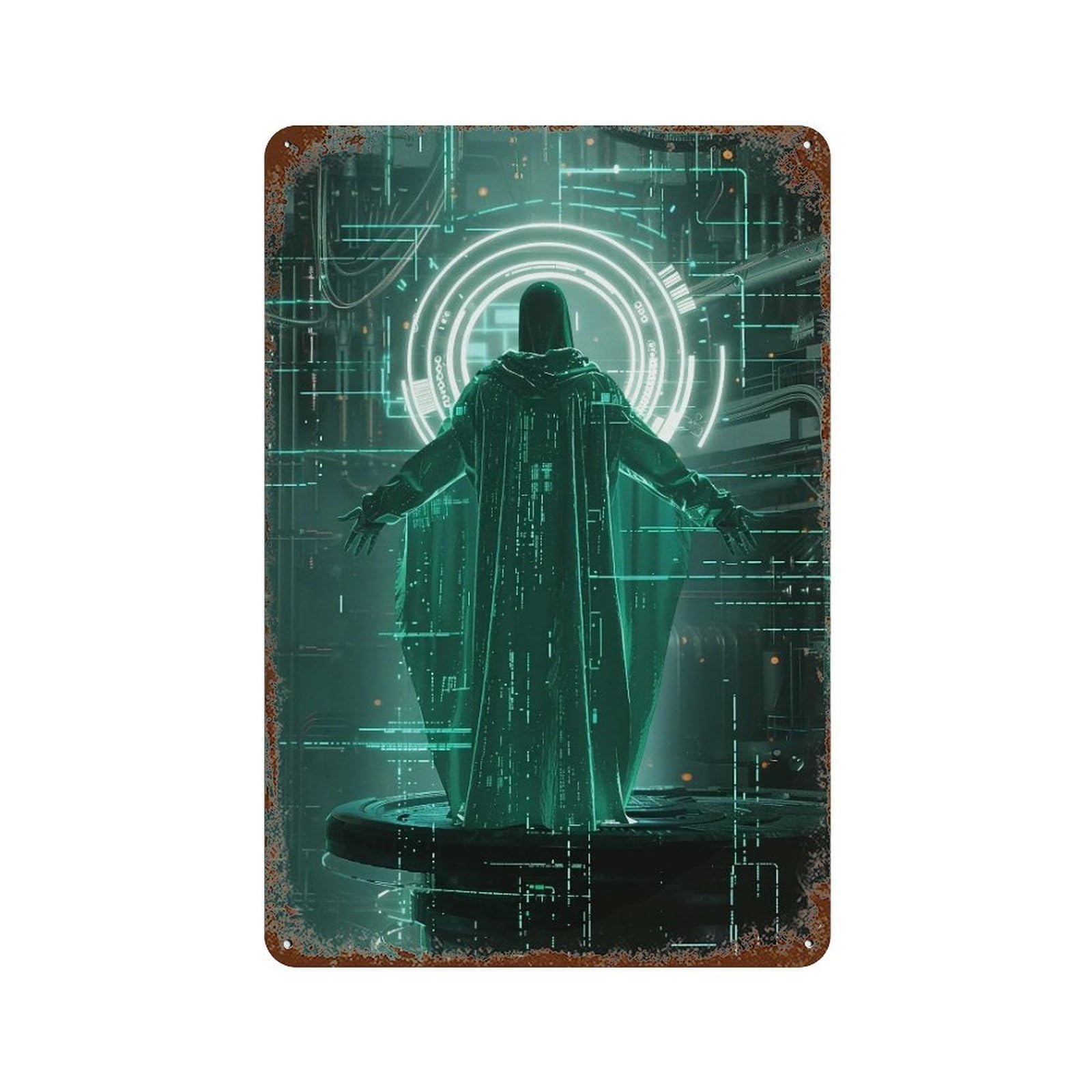 MGHTGRWE Cyber Christ 02 Poster Wall Art Iron Vintage Metal Tin Sign Modern Home Cofffee Club Art Bar Shop Decor 30x20cm