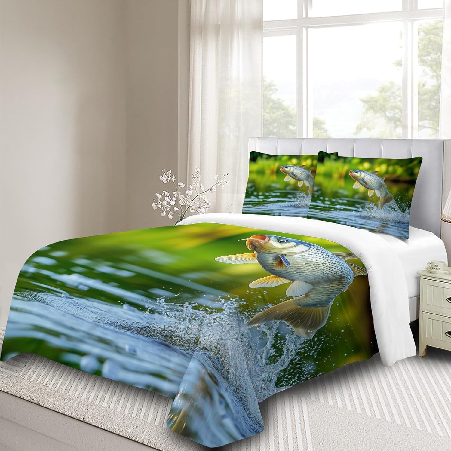 Komplet pościeli 220 x 240 cm, miękka pościel z mikrofibry, druk 3D, podwodna, 3-częściowy, poszwa na kołdrę z zamkiem błyskawicznym i 2 poszewki na poduszkę 80 x 80 cm, f.1008
