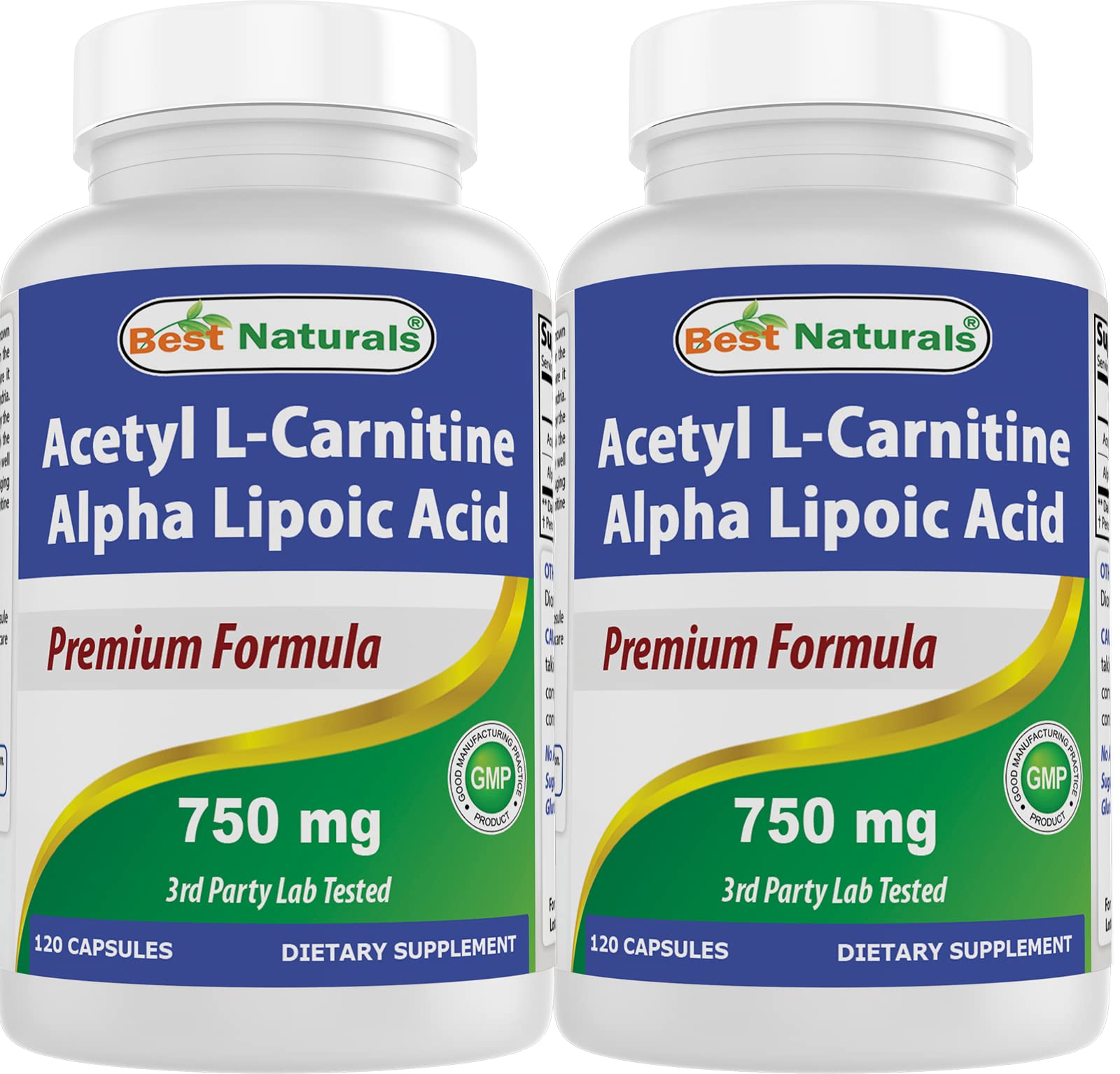 Best Naturals Acetyl L-Carnitine and Alpha Lipoic Acid 750 mg 120 Capsules (120 Count (Pack of 2)) Unflavored 120 Count (Pack of 2)