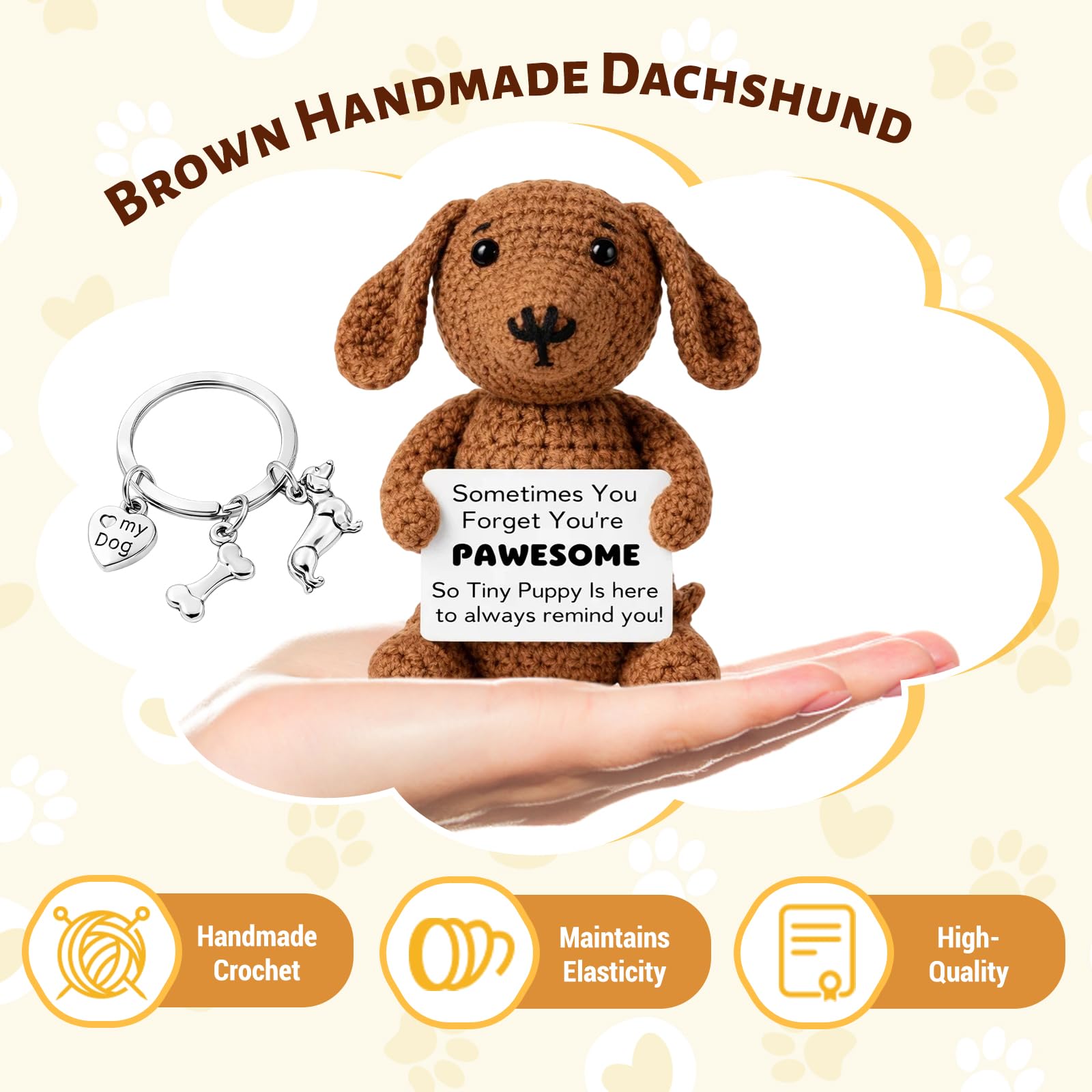 YciVhh Positive Crochet Animals, 2 Pcs Dachshund Gifts, Brown Handmade Weiner Dog, Yarn & Cotton Stuffed Animal - Image 4