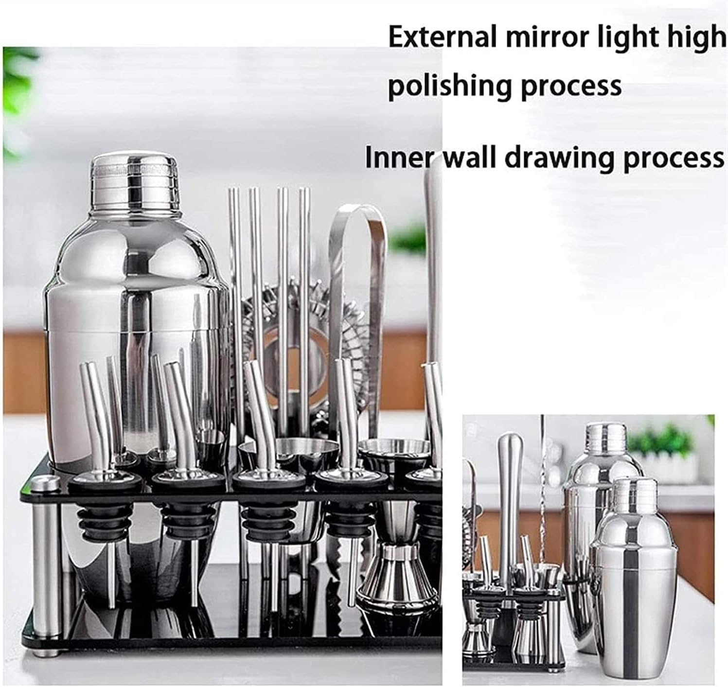 Ensemble de Cocktail Shaker à Cocktail Shaker Kit Kit De Barman en Acier Inoxydable avec Support Cocktail Shaker Bar Set Bar Accessoires Shaker Cocktail Kit Shaker Cocktail Set(750ml)
