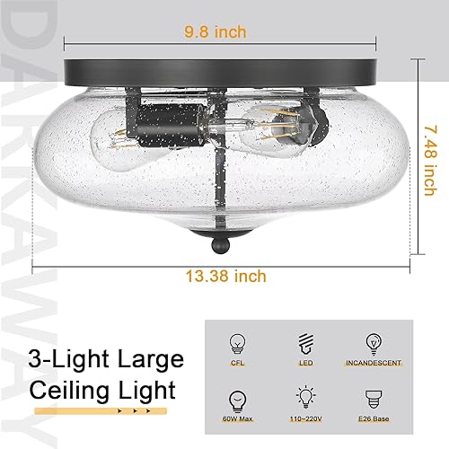 Miniatura 10 de Darkaway Lámpara de techo de granja de montaje empotrado, lámpara de techo para interiores y exteriores con pantalla de vidrio sembrado para