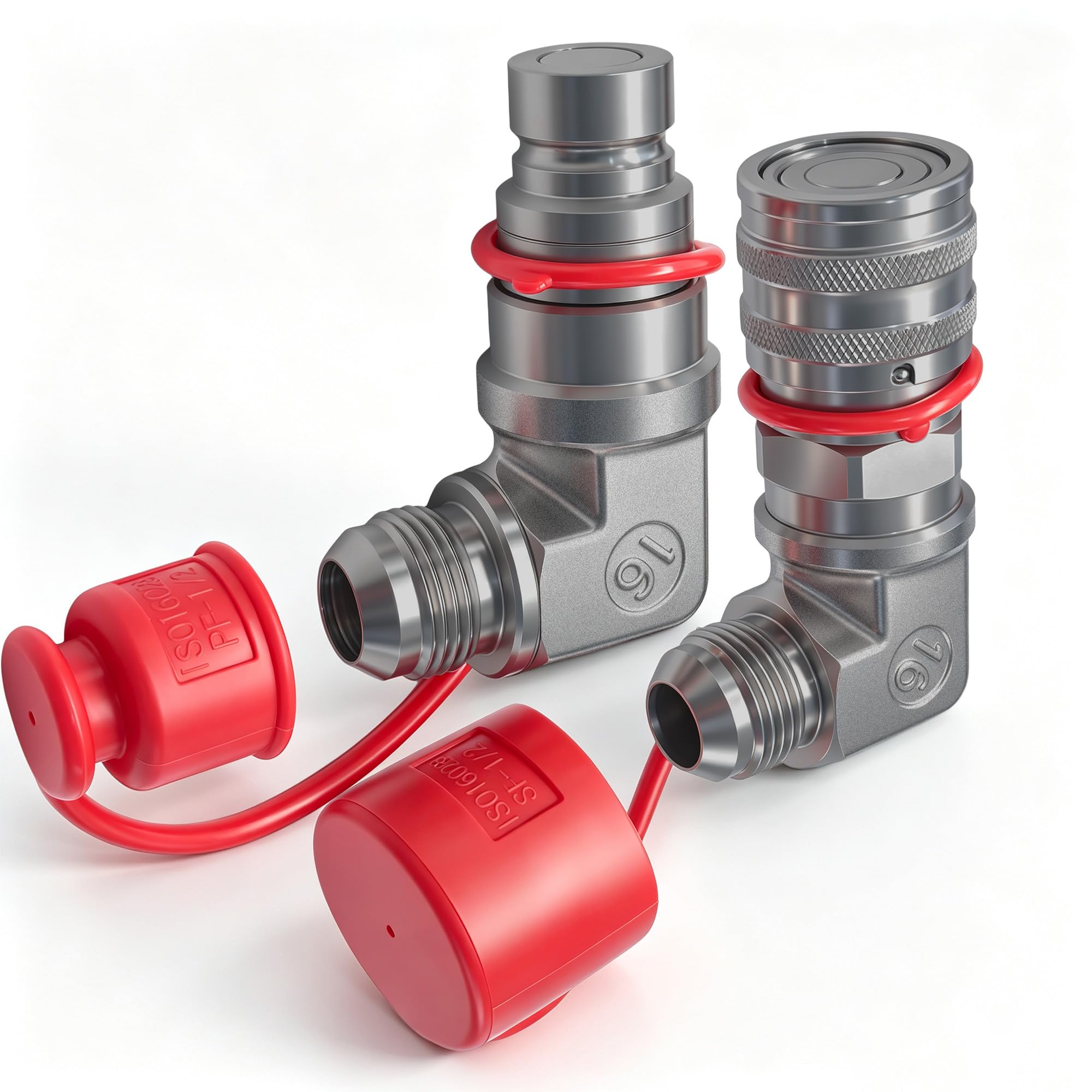 Flat Face 90°Skid Steer Hydraulic Quick Coupler,3/4"JIC x 1/2"Body Male