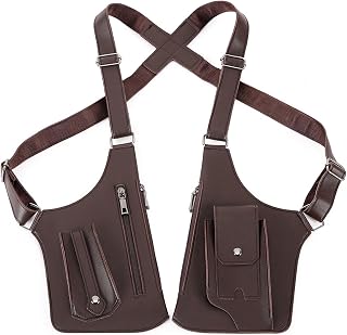 Double Shoulder Armpit Bag for Men, Leather Shoulder Bag - Anti-Theft Underarm Wallet & Phone Pouch with Adjustable Strap, Hidden Chest Bag for Travel & Outdoor (Brown)