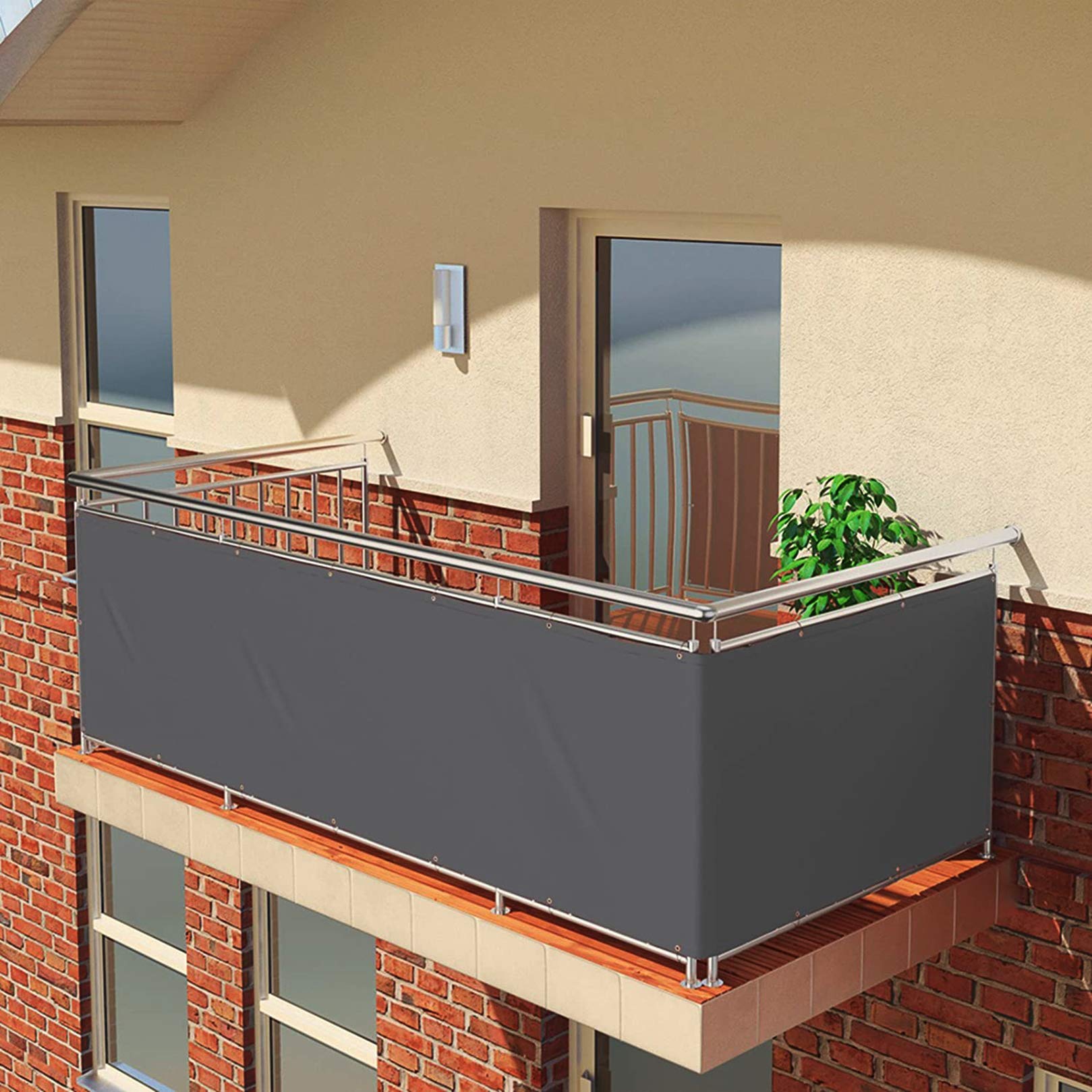 Wodoszczelny pokrowiec na balkon, prostokątny, z oczkami i sznurkiem, do ogrodu, na taras, boisko sportowe, 1 x 5 m, ciemnoszary