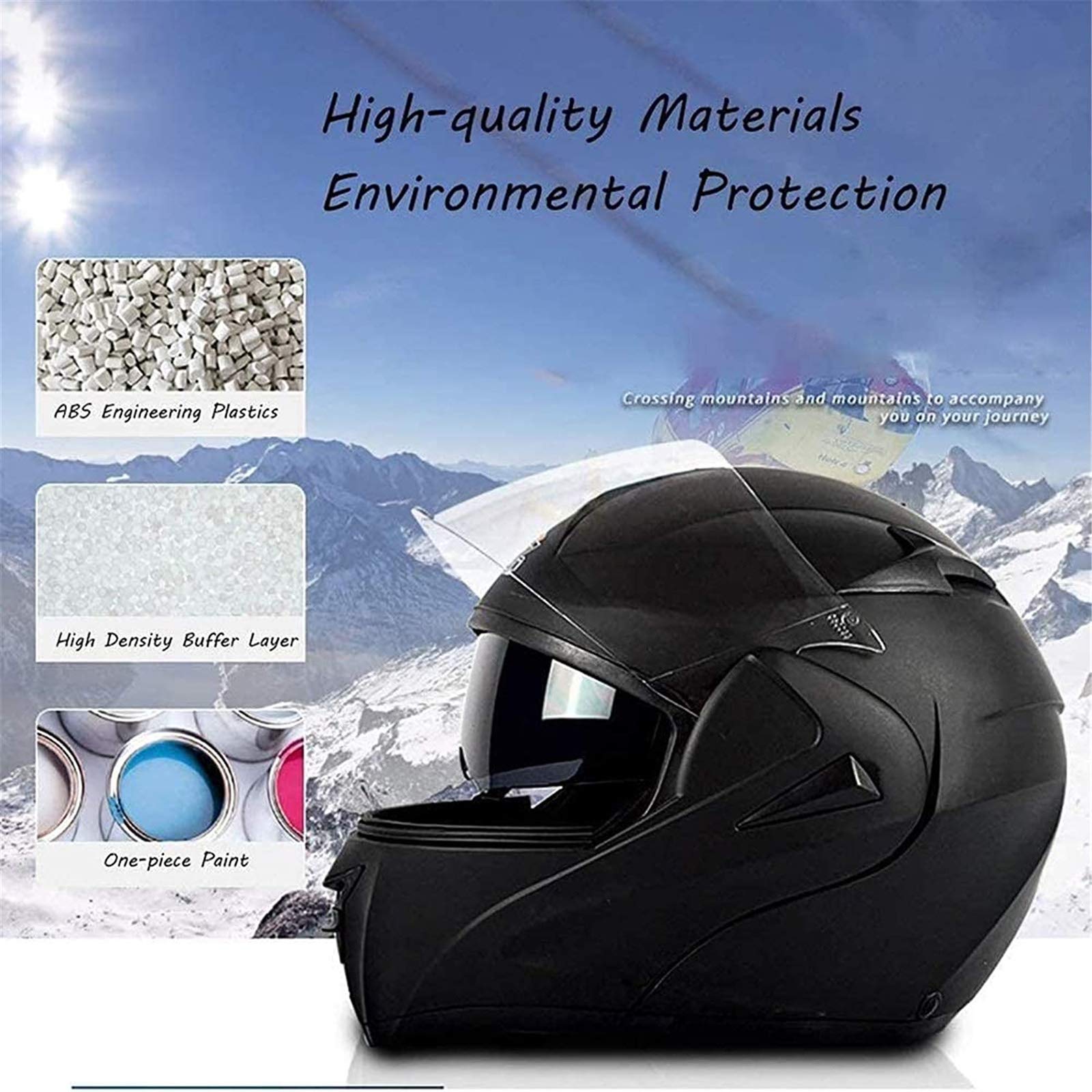 GAOZ Motorradhelm, Bluetooth, Integralhelm, integriertes modulares Klappvisier, Doppelvisier, Motorradhelm, integrierte Kommunikation, DOT-zugelassener Helm, mattschwarz (55–62 cm)