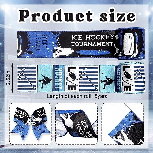 Miniatura 2 de Threetols 2 rollos de cintas de hockey sobre hielo de 10 yardas con borde con cable, cintas de arpillera azul y blanco de 2.5 pulgadas para fiestas