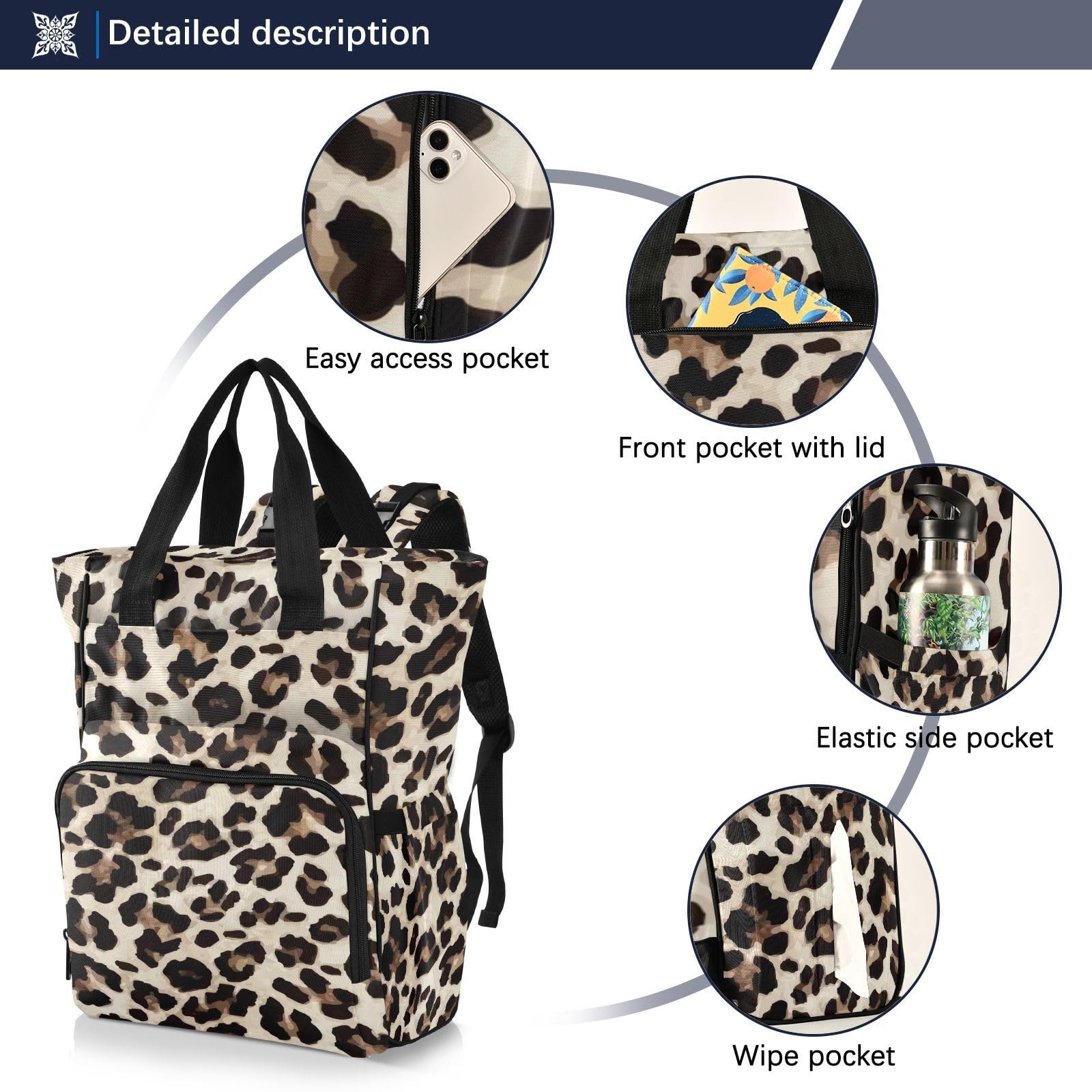 Gelber Leoparden-Tier-Geparden-Muster, Wickeltasche, Rucksack für Damen und Herren, großer Laptop-Rucksack, Reiserucksack, Tagesrucksack, Lunchtasche mit isolierten Taschen, Kinderwagengurten,